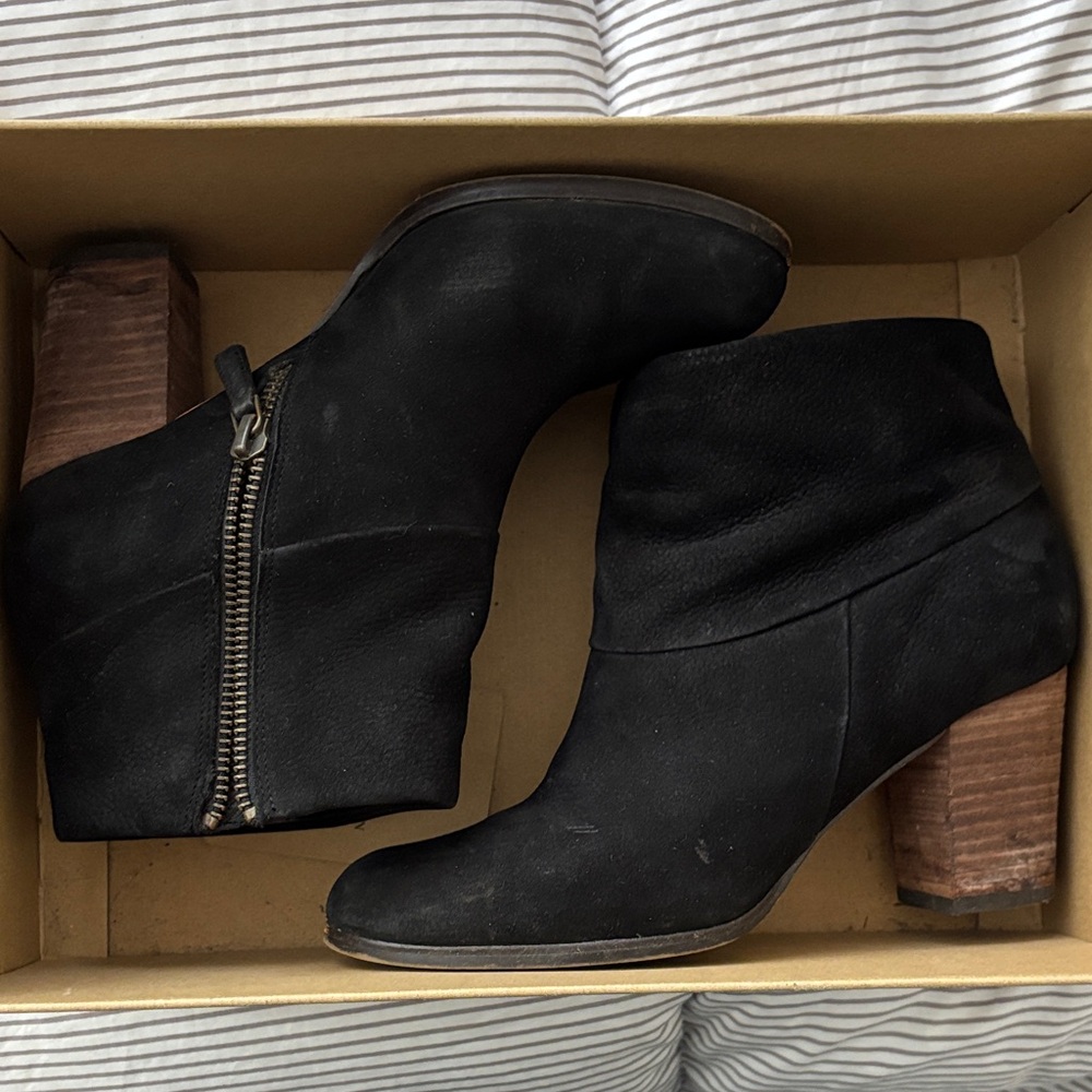 Cole Haan Black Ankle Boots with Brown Heel